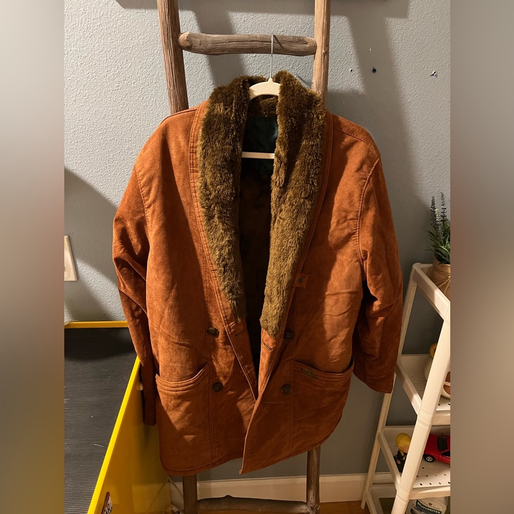 Brand new Vintage 90s Suade Coat Vegan Leather Fur ($368 Retail)
